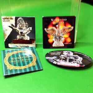 Waterford Society Crystal Figurine Promo Pin Lot Nightingale Phoenix Carousel